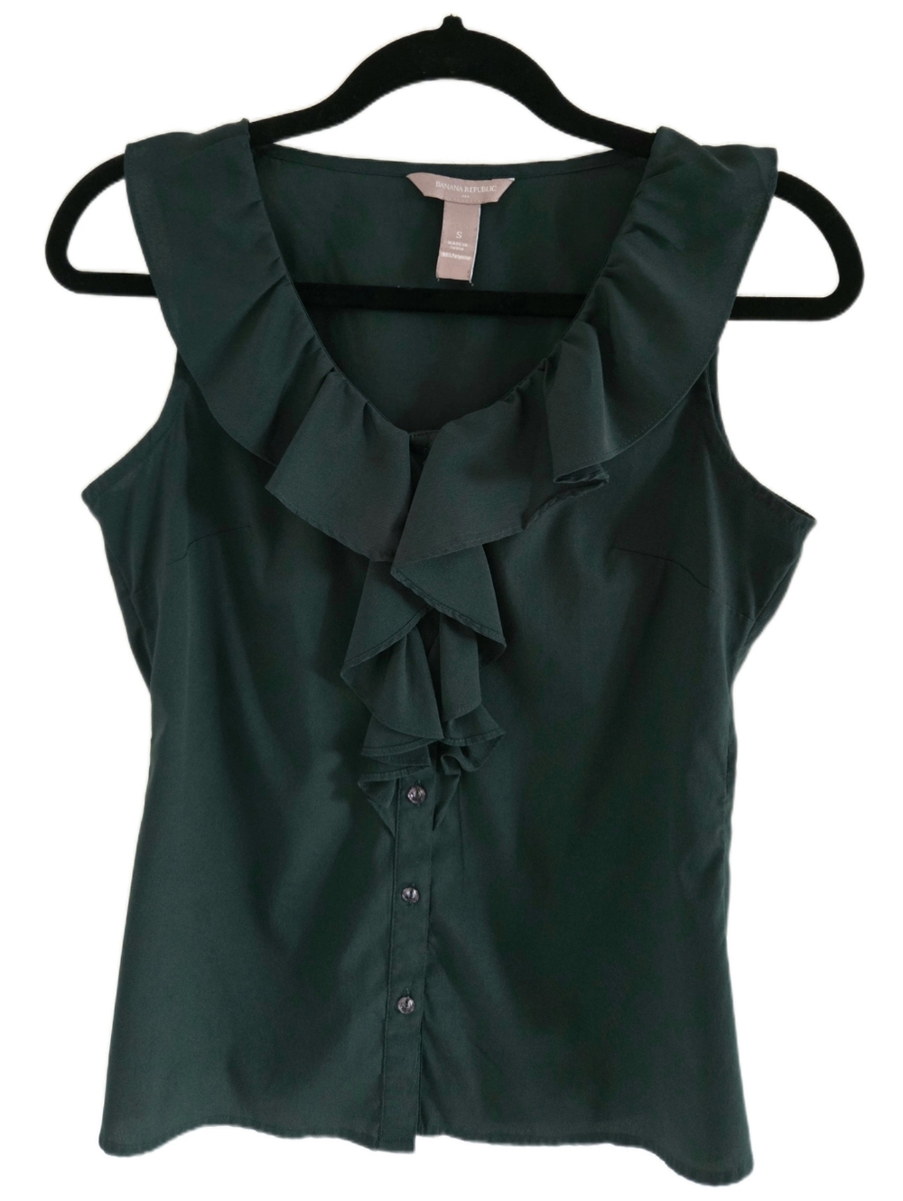 Banana Republic Dark Green Ruffle Sleeveless Blouse - Small